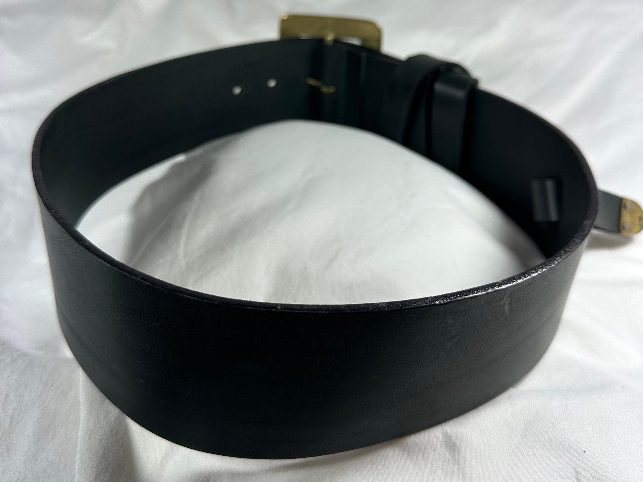 本物のBORBA MARGO幅広ブラックレザーベルト、サイドバックル付き