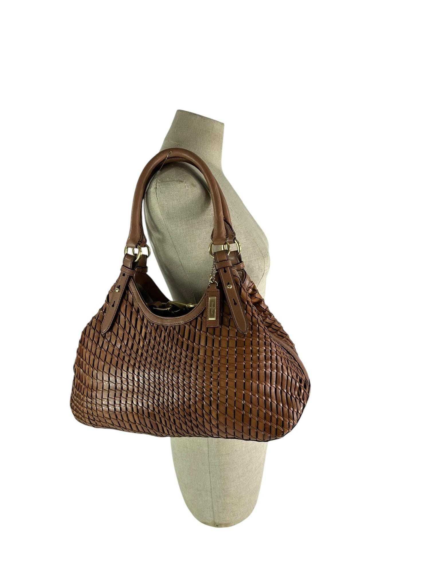 Genuine COLE HAAN Genevieve Tan Woven Leather Tote Bag Limited
