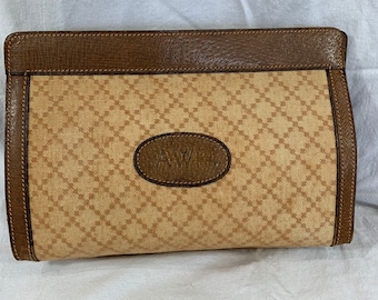 Vintage GUCCI tan toiletry clutch cosmetics bag with leather trim