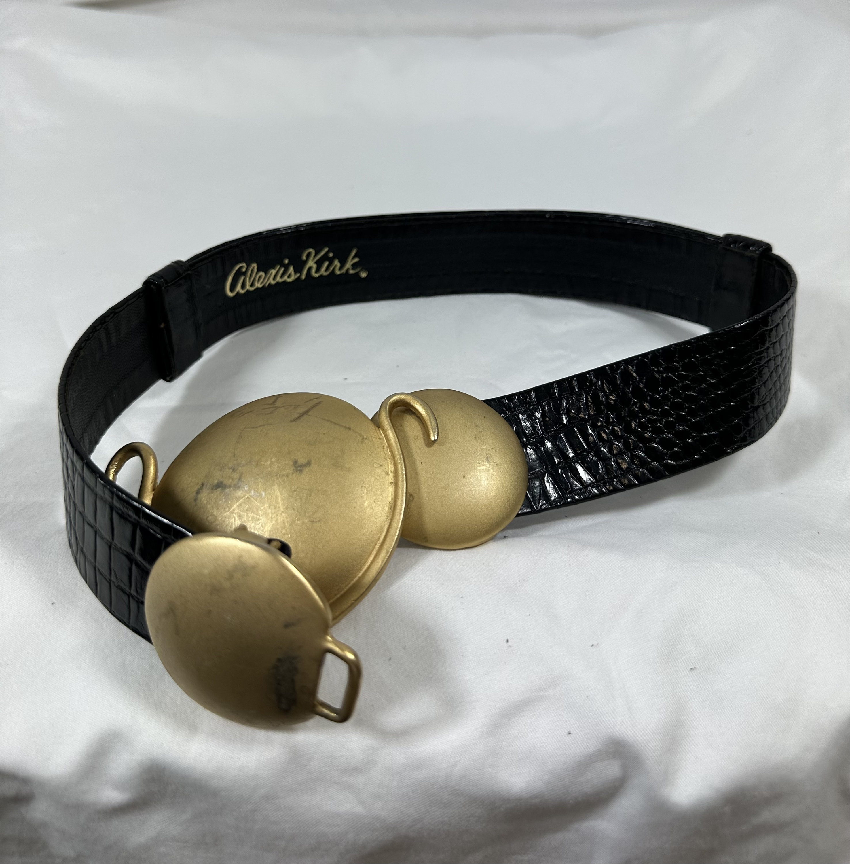 Vintage Alexis Kirk black leather and gold buckle belt ALEXIS KIRK VINTAGE NWT Reptile Burgundy Belt Art Deco Black  main image 2