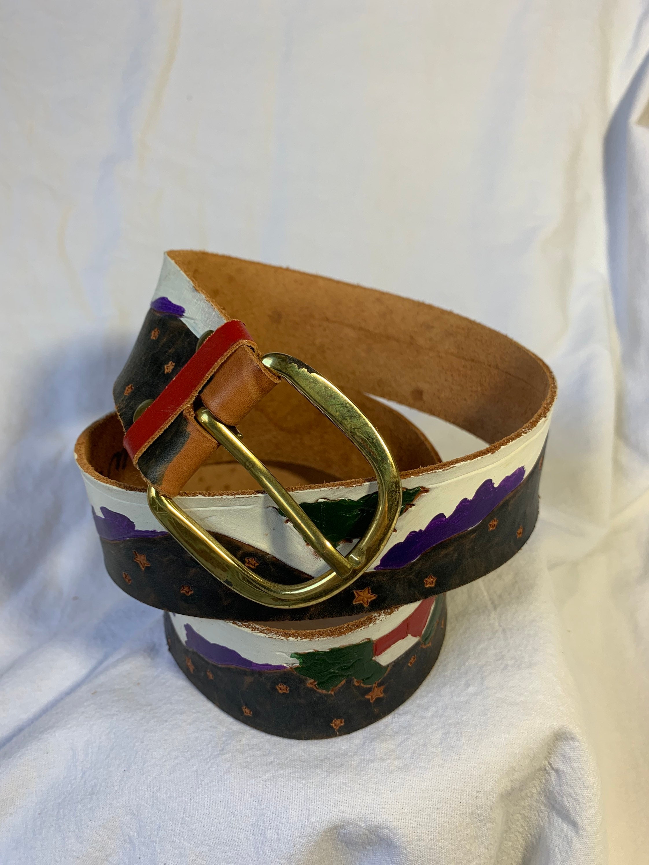 Vintage Hand Painted Diane Weiss NYC Ski Winter Leather Belt  display picture 3