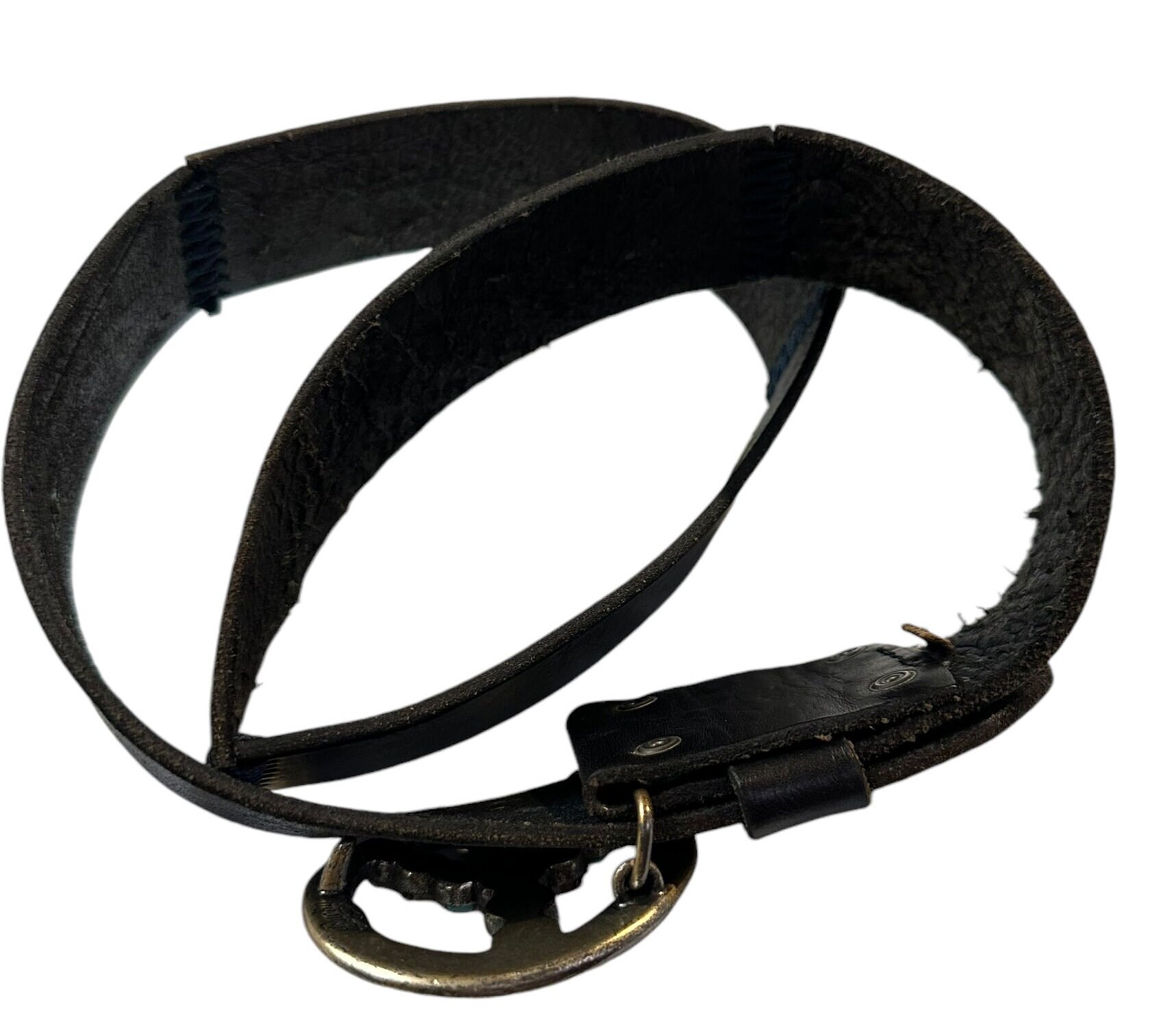 Genuine LUCKY Black Leather Peace Gemstone Buckle Women display picture 1