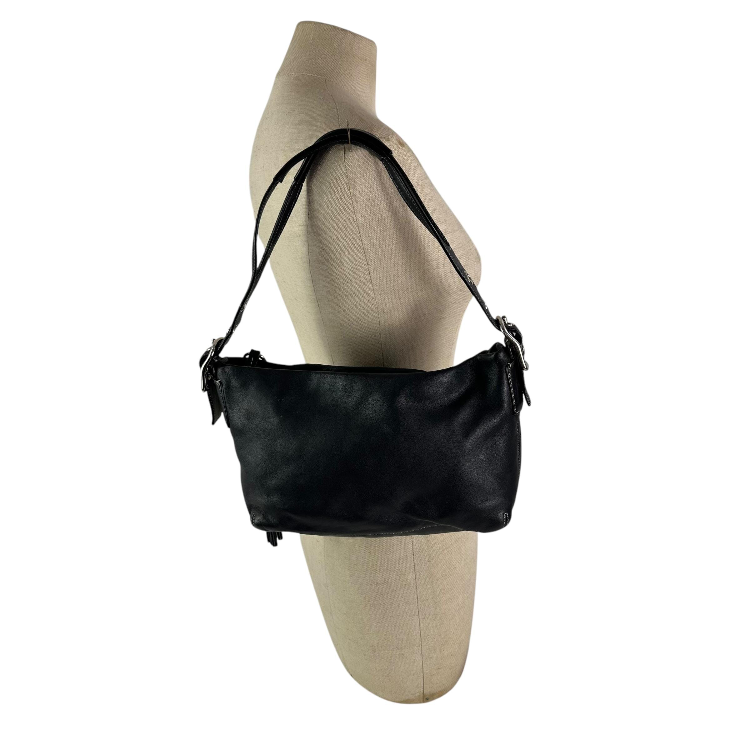 バッグ COACH Vintage Leather Black Shoulder Bag COACH Vintage 032-0142 Black Leather Shoulder Crossbody Bag Purse