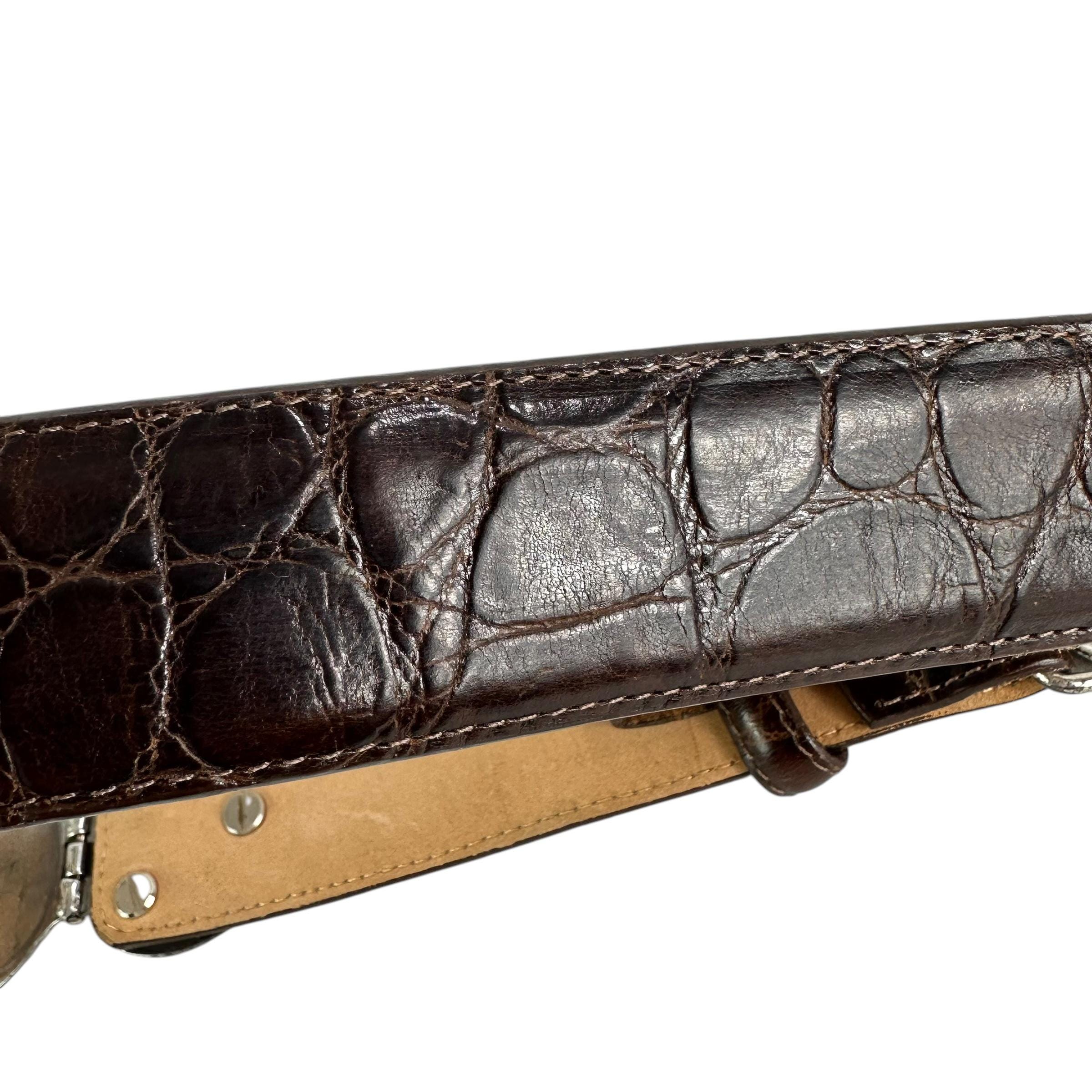 BRIGHTON Brown Genuine Leather Faux Croc With Heart Buckle Women\'s Belt Size M BRIGHTON Brown Genuine Leather Faux Croc With Heart Buckle  main image 3