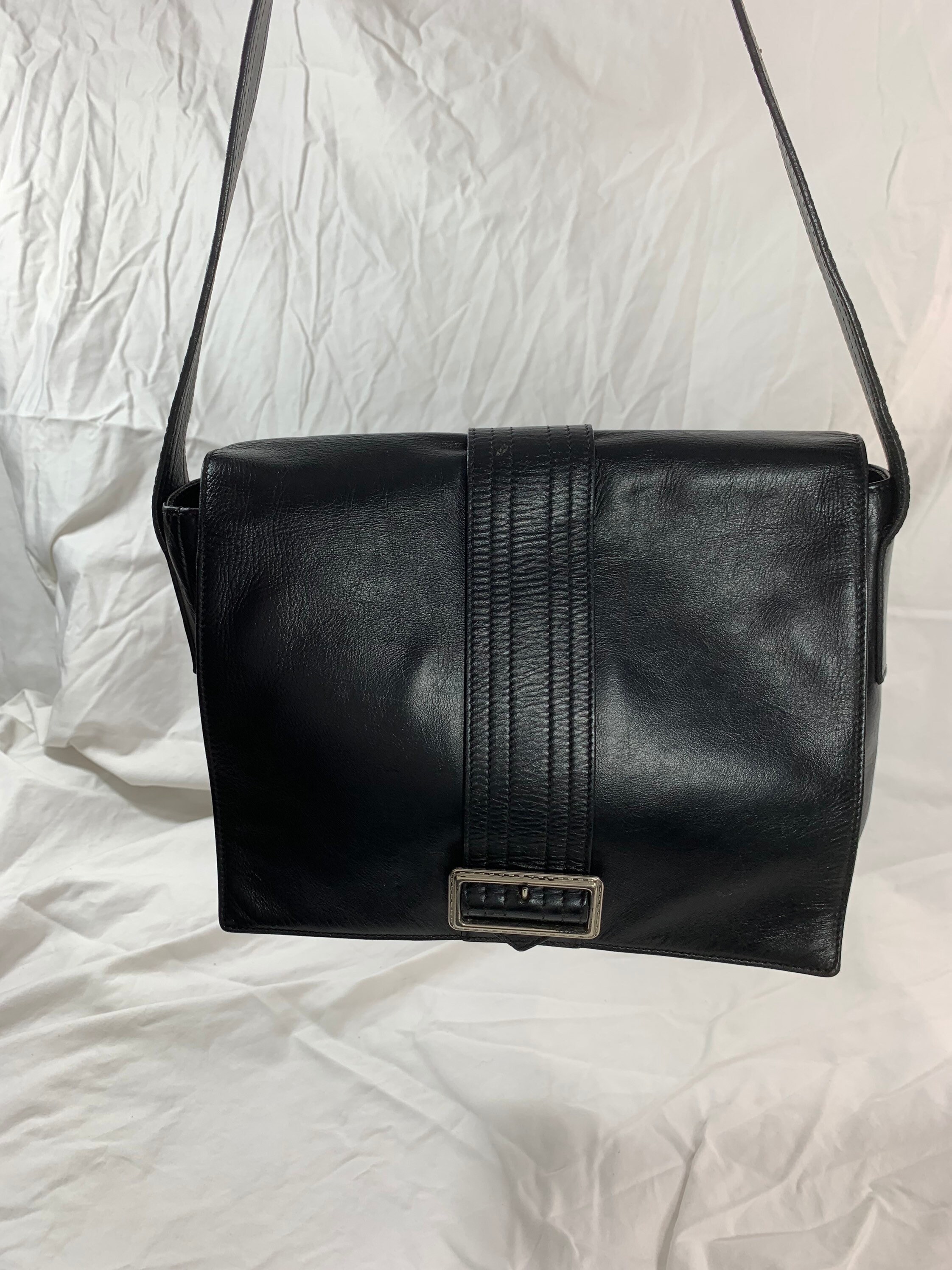 Genuine Vintage BURBERRY Black Leather Shoulder Bag Purse 