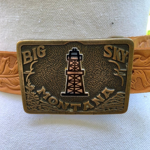 Vintage Marco BIG SKY MONTANA oil rig belt buckle wit… Gem