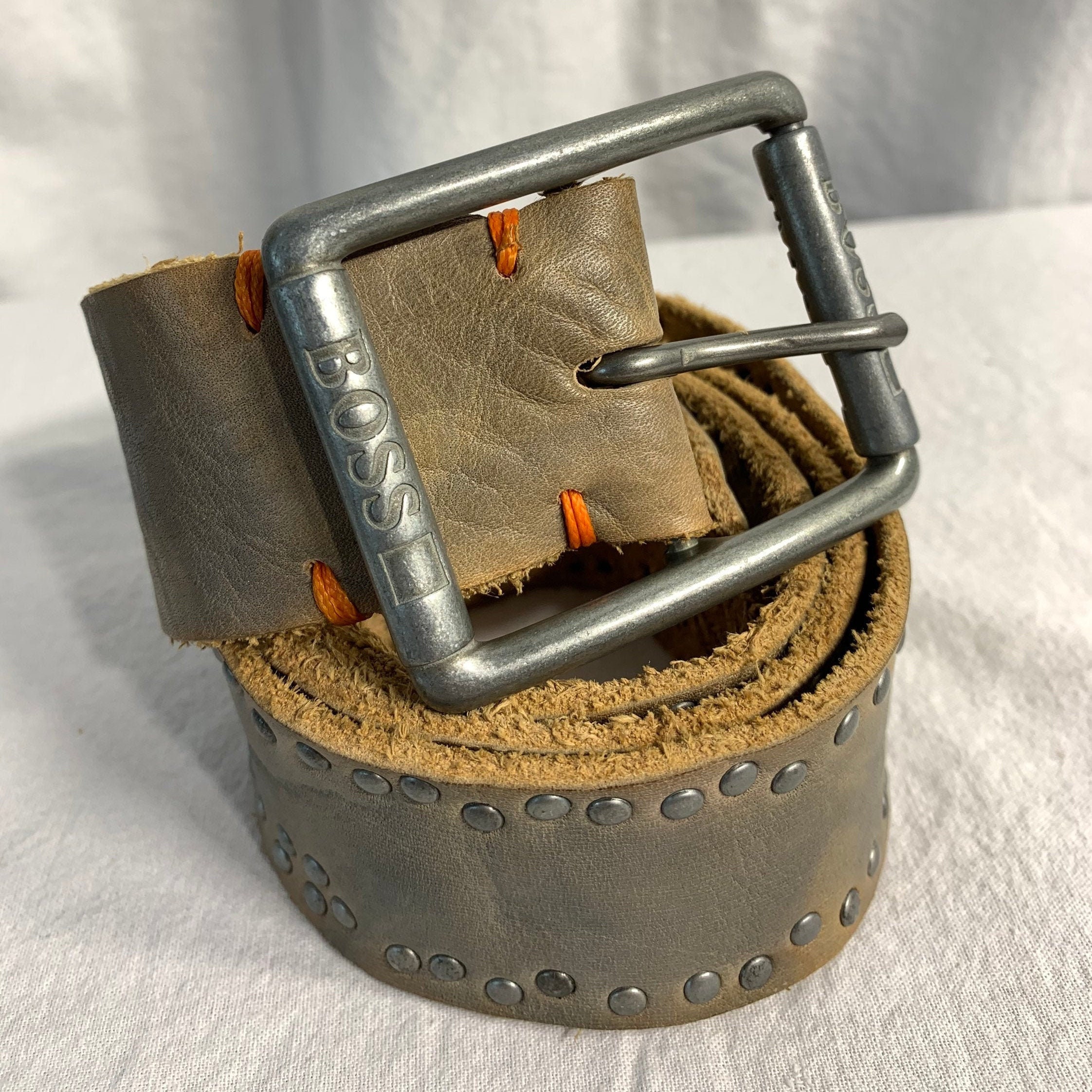 Genuine Vintage HUGO BOSS Grey Studded Leather Belt Rock  display picture 3