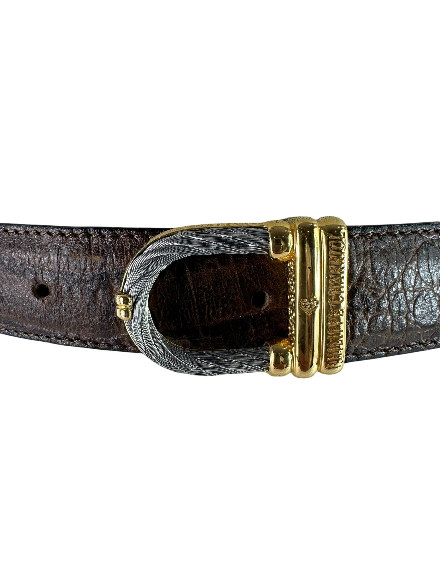 Vintage Croc Brass Leather Arrow Slide Belt Vintage 90s Onyx by Brighton X3403 Black Croc Emboss Leather  main image 3