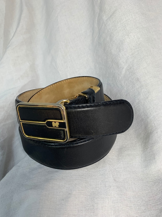 Vintage NINA RICCI black leather belt with logo m… - image 8