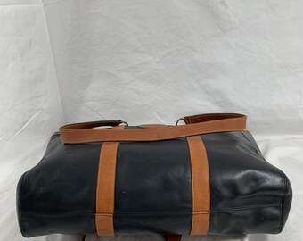 Genuine Vintage EDDIE BAUER Black Leather Tote Bag Shopper Carry