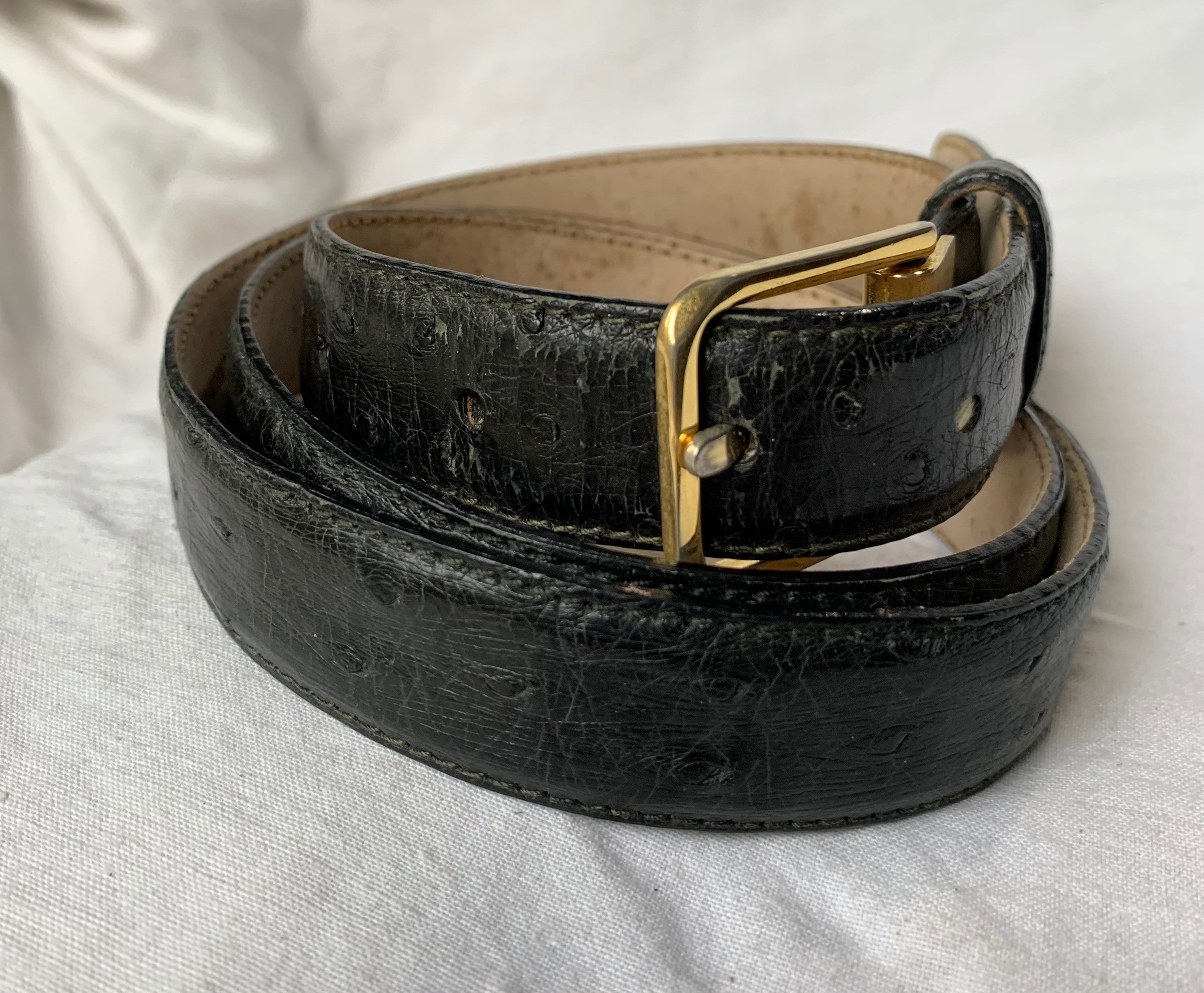Stunning Vintage BALLY Genuine Black Ostrich Belt 36 Large Unisex