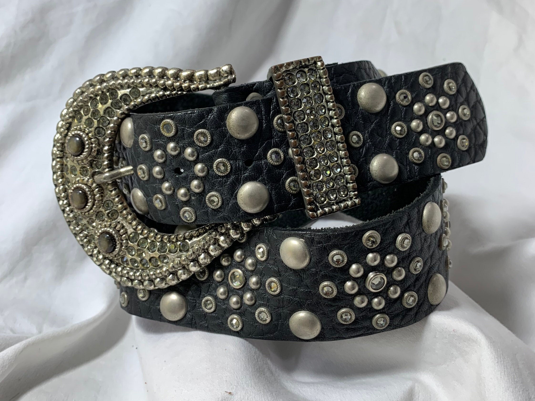 Vintage Ladies LEATHEROCK USA Jeweled Black Leather Belt Vintage Ladies LEATHEROCK USA Jeweled Black Leather Belt