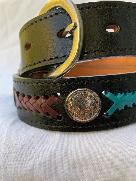 Vintage TEX TAN black hand woven leather belt siz… - image 3