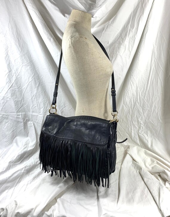 Vintage VIA REPUBBLICA  fringe black leather shou… - image 3