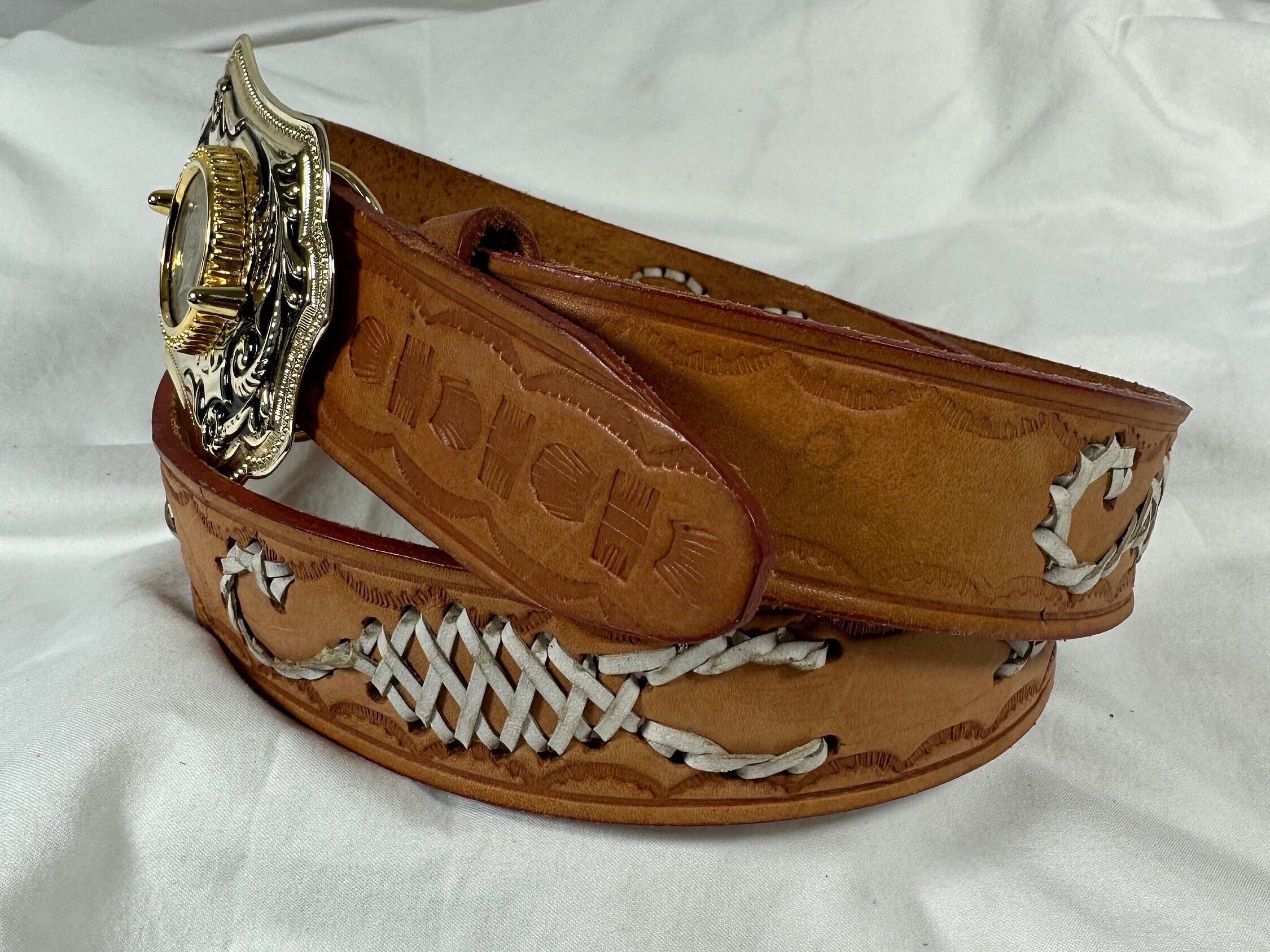 ヴィンテージ ケネディ ハーフ ダラー バックル タン レザー