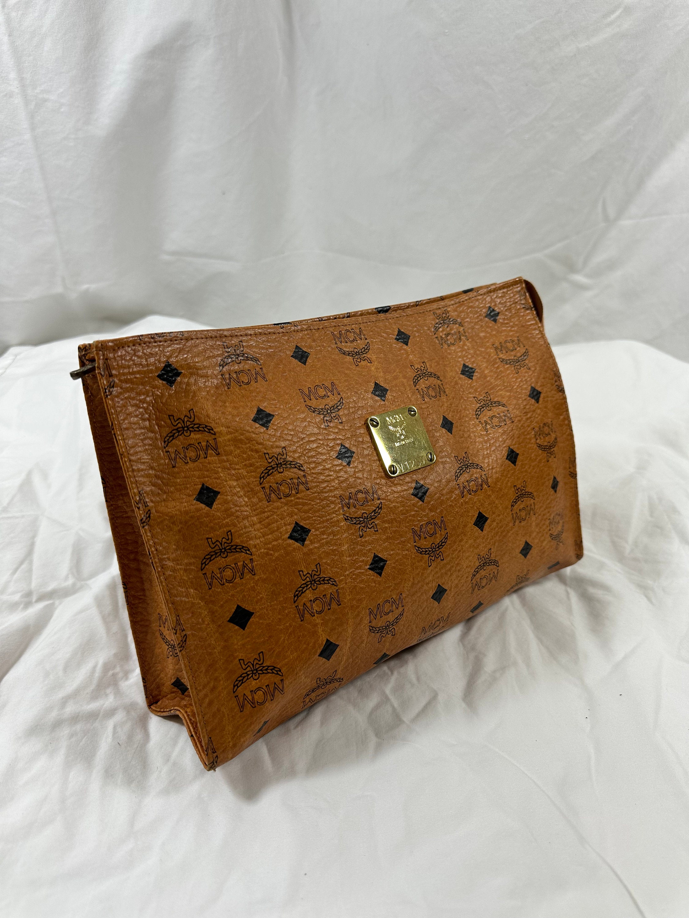 Vintage MCM Mode Creation Munich Visetos cognac toiletry cosmetic bag