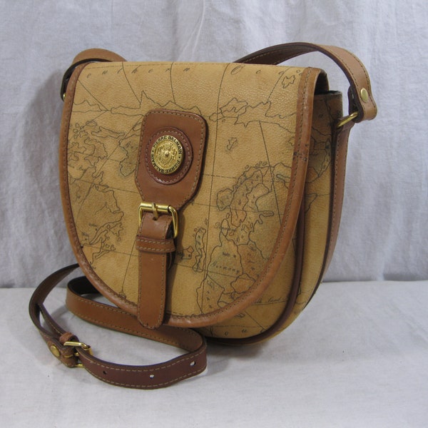 Genuine vintage PIERRE BALMAIN world map saddle bag crossbody buckle flap