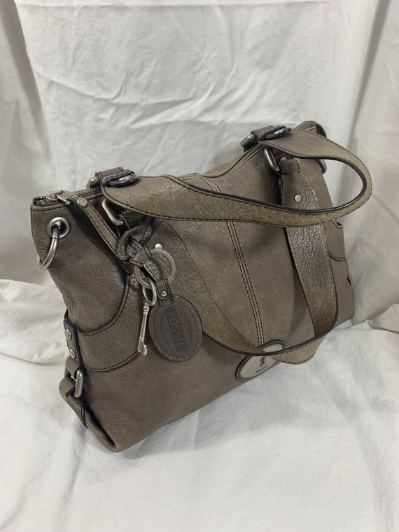 Stunning genuine vintage FOSSIL gray leather tote… - image 3