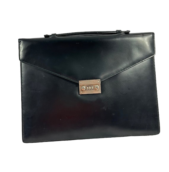 Vintage SALVATORE FERRAGAMO Black Leather Briefcase Single Gusset Brief Business Etsy