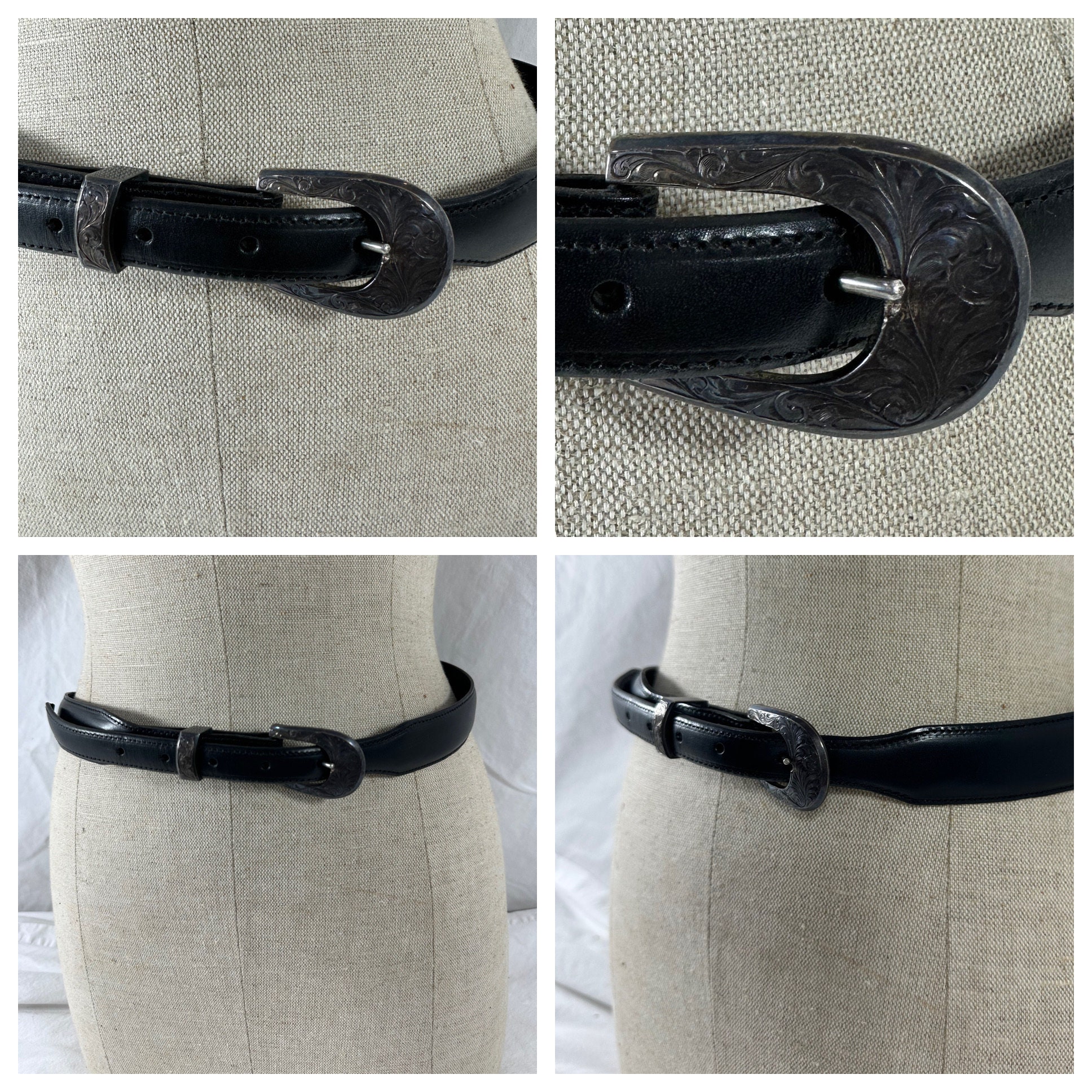 Genuine Vintage MARSHALL STANTON 925 Silver Leather Belt Set 