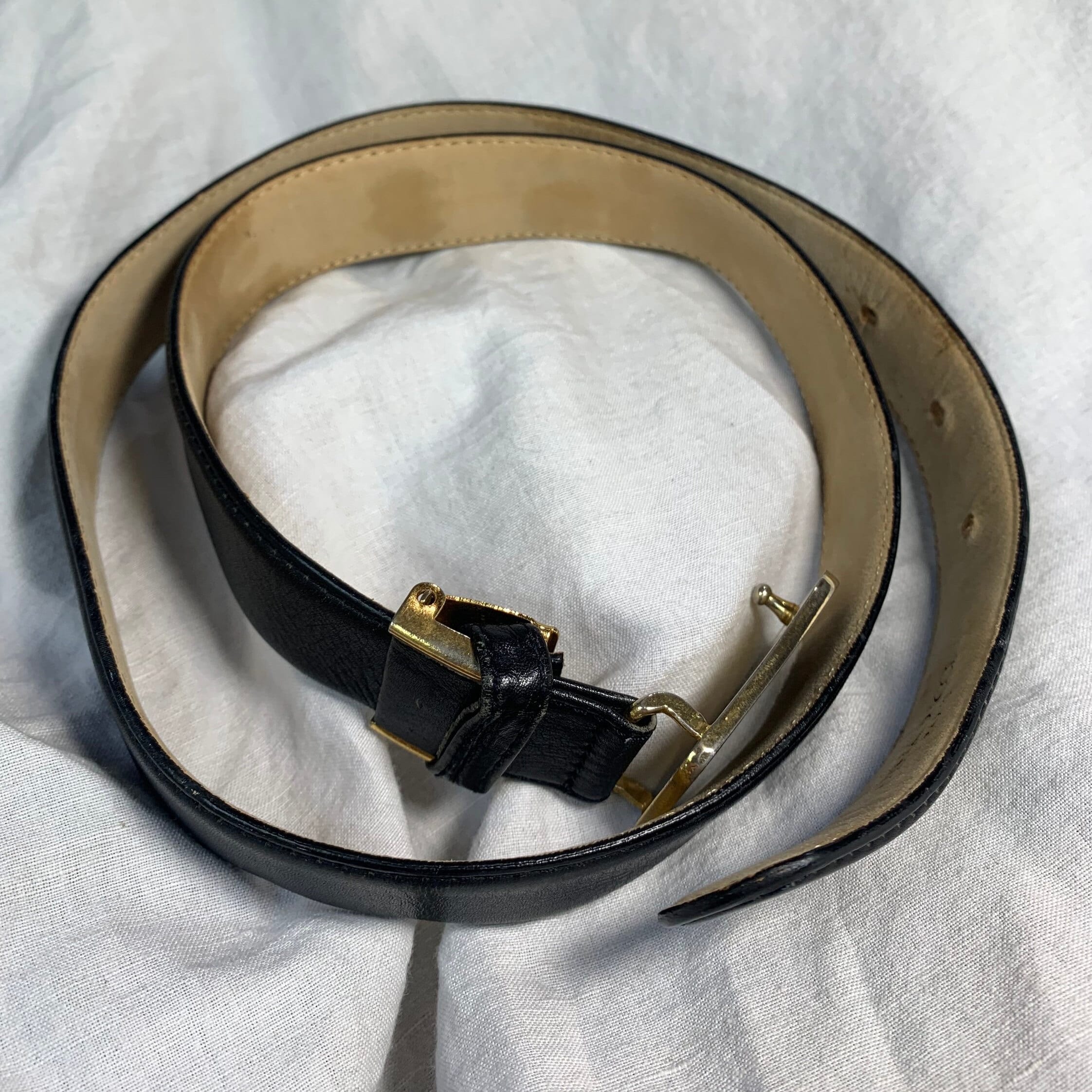 Vintage NINA RICCI Black Leather Belt With Logo Medium 1980s  display picture 2