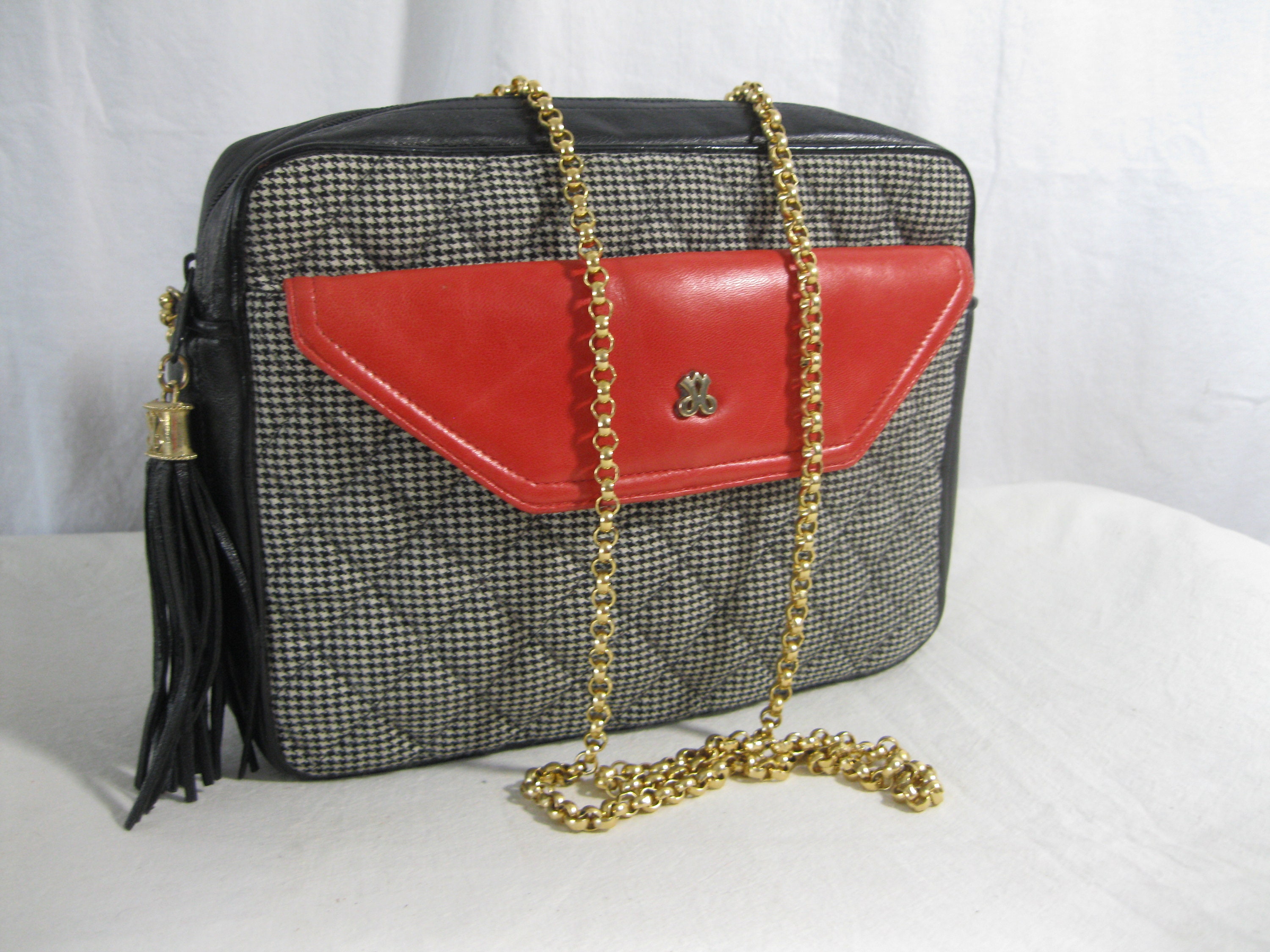 Vintage JAY HERBERT Quilted Leather Canvas Chain Link Shoulder 