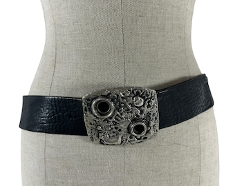 vintage ceinture en cuir noir CANTERBURY Sanger Harris taille 34