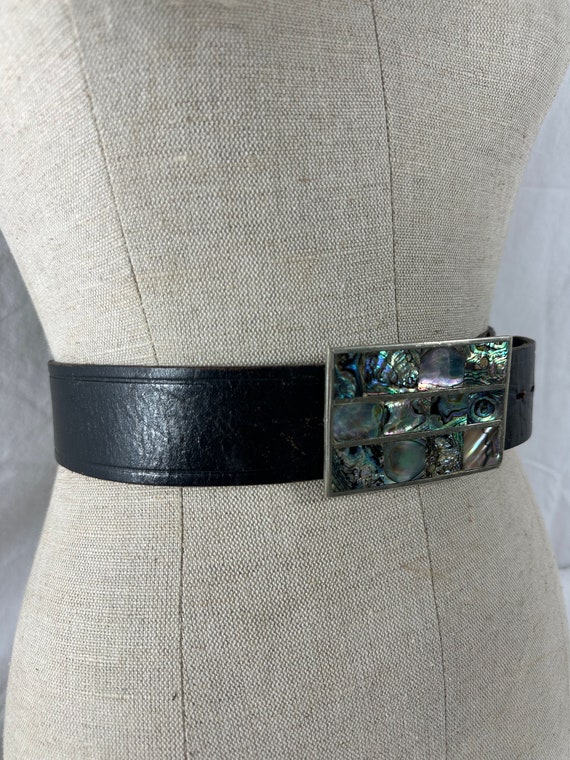 Stunning vintage buckle belt with abalone inlay an