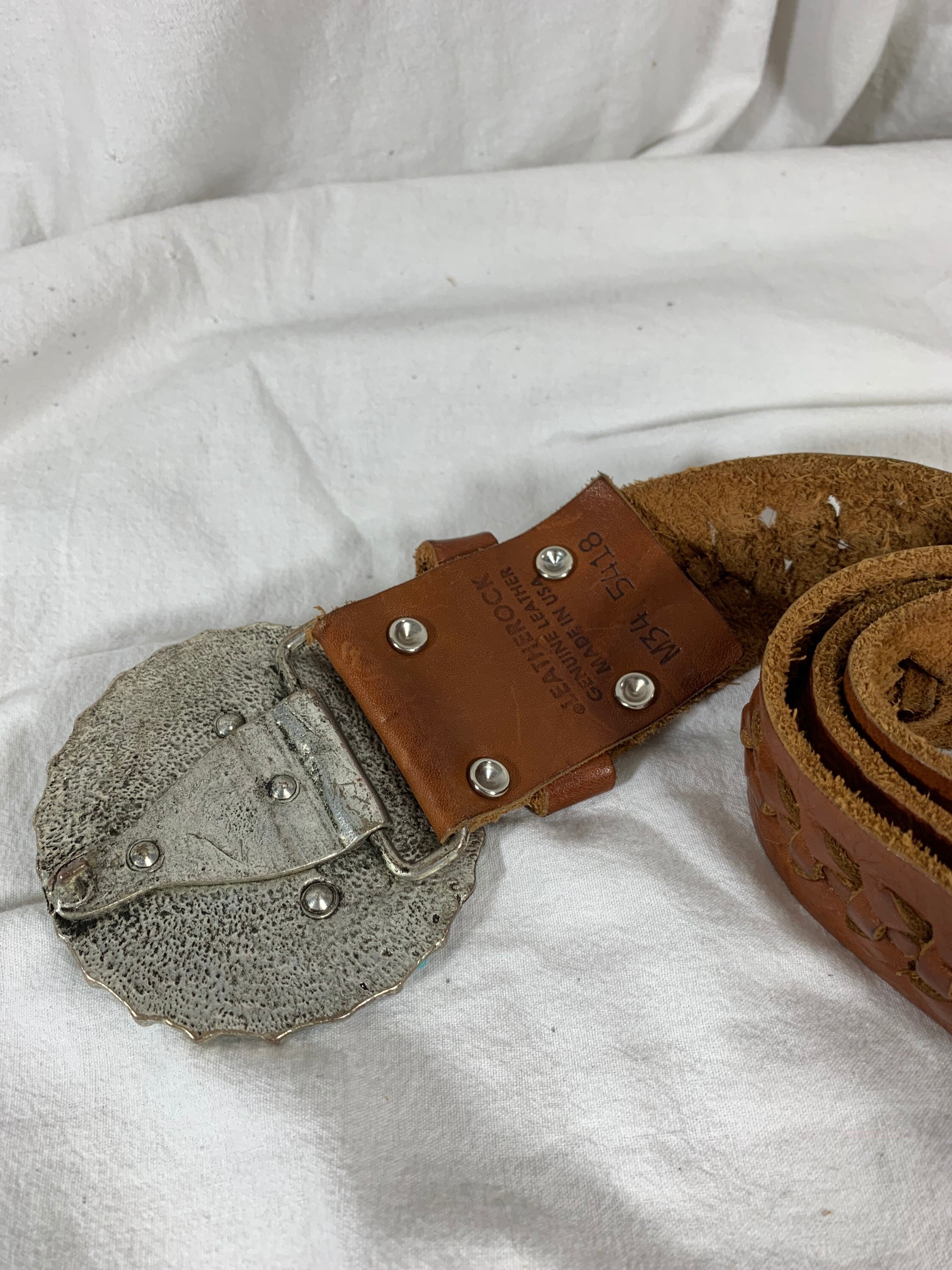 Leatherock woven, jeweled belt. Vintage. Stunning! Vintage LEATHEROCKS USA Jeweled Turquoise Woven Leather Belt  main image 4