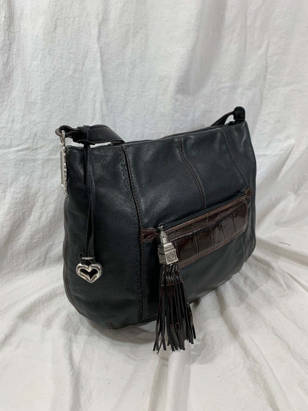 Genuine Vintage BRIGHTON Black Leather Shoulder Bag With Etsy