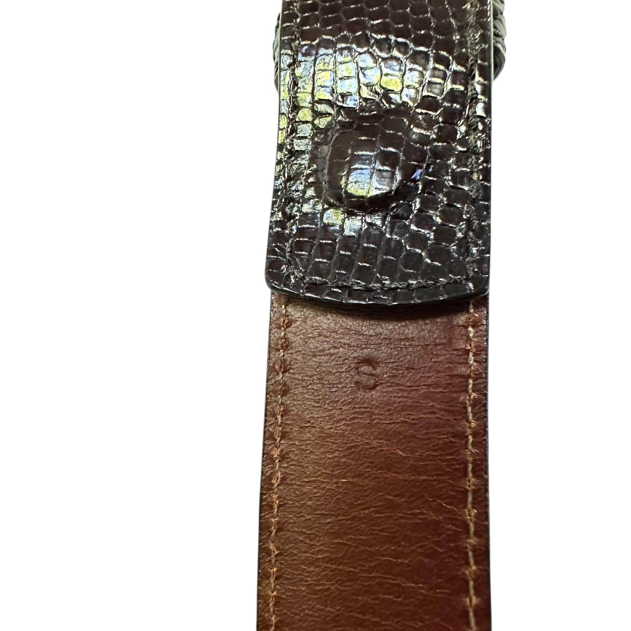 Kleinberg Sherrill Vintage Brown Lizard Embossed Leather Belt Gold Tone Buckle Women main image 3