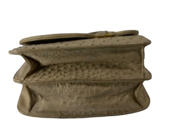 Sac Bandoulière RUBENS Vintage Cuir Autruche Marron Clair - TBE - Taille Moyenne