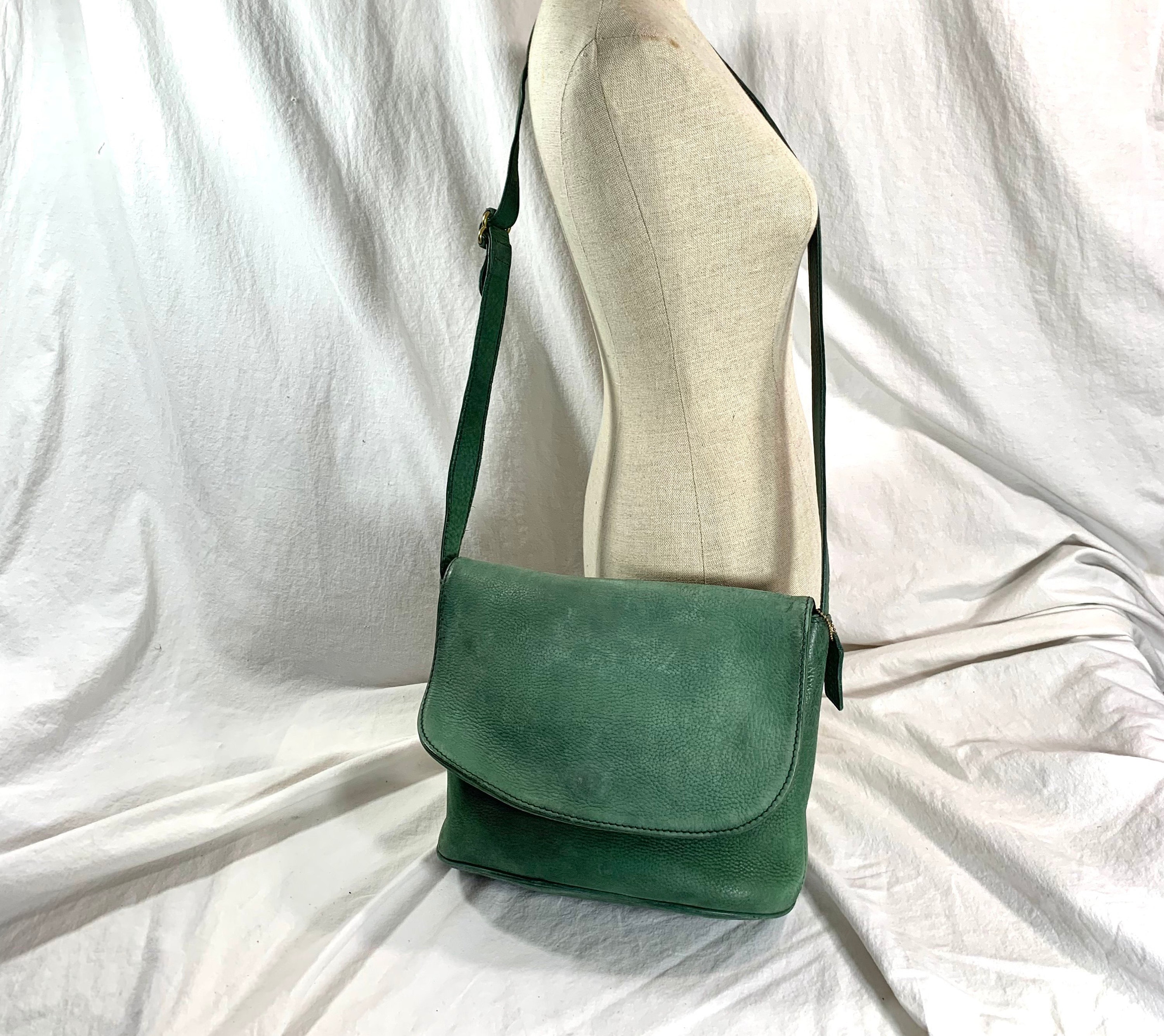 Rare Old Coach 4935 Shoulder Bag Green Nubuck Vintage Made