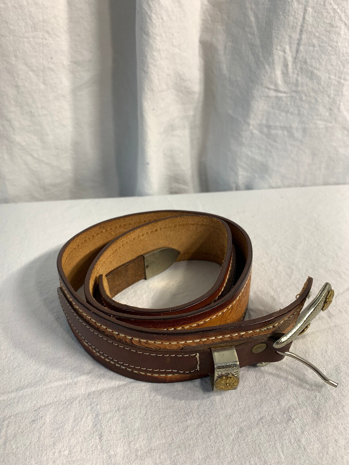 Genuine vintage FRYE leather belt tan two tone western cowboy | Etsy