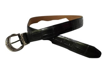 Genuine BRIGHTON Black Croc Pattern Leather Women Belt Size 34 L Unisex