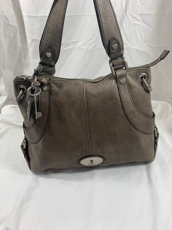 Stunning genuine vintage FOSSIL gray leather tote 