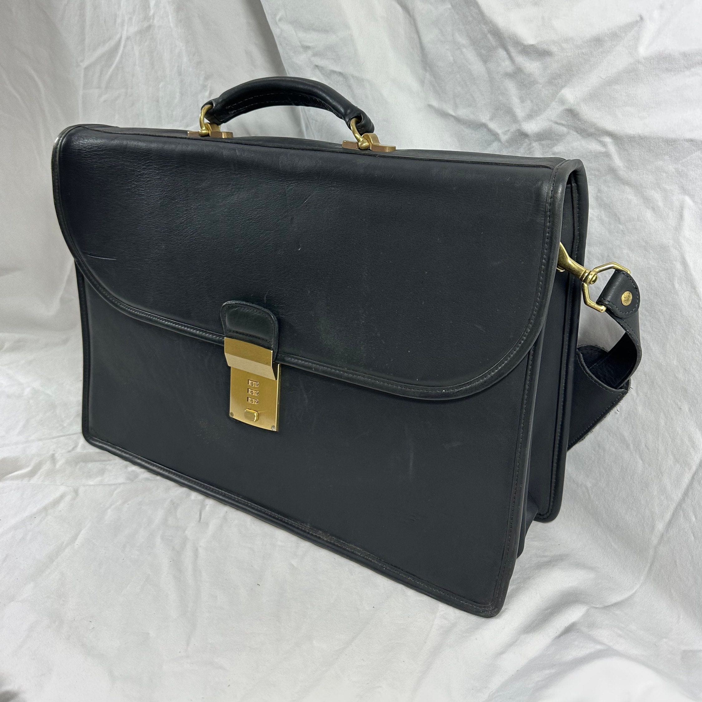 バッグ Coach Vintage Attache Case Black Vintage COACH Diplomat Attache Black Leather Briefcase