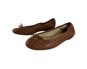 Genuine ladies J MCLAUGHLIN tan Ballet Mercer leather woven loafers 8 M