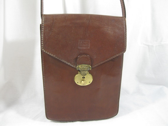 Vintage BONIA Brown Leather Messenger Bag With Front Flap 