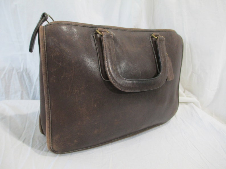 Vintage COACH Brown Leather Briefcase Brief 80s Bohemian New Etsy
