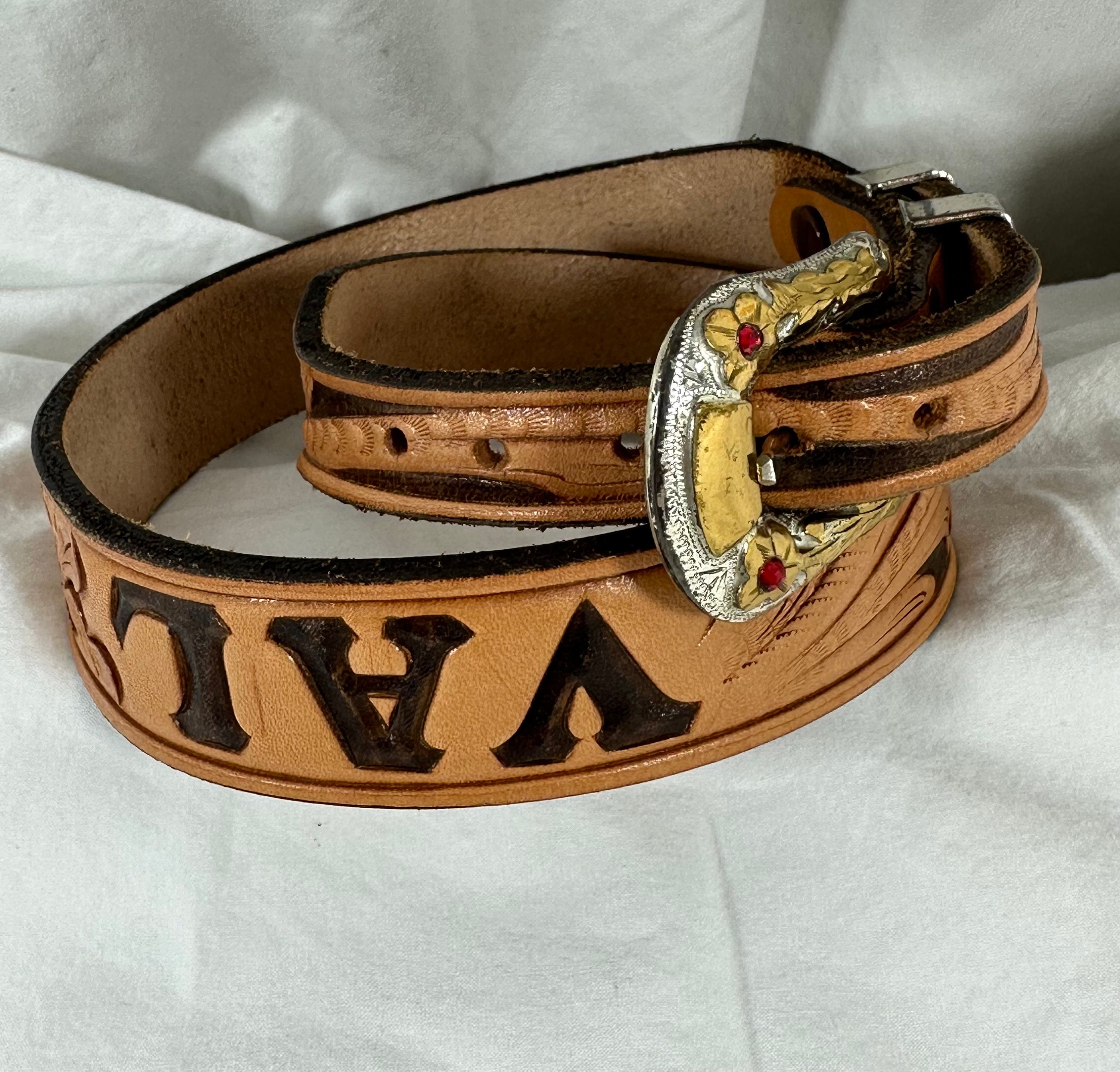 Vintage RICARDO 4 Piece Sterling Tan Western Tooled Leather 