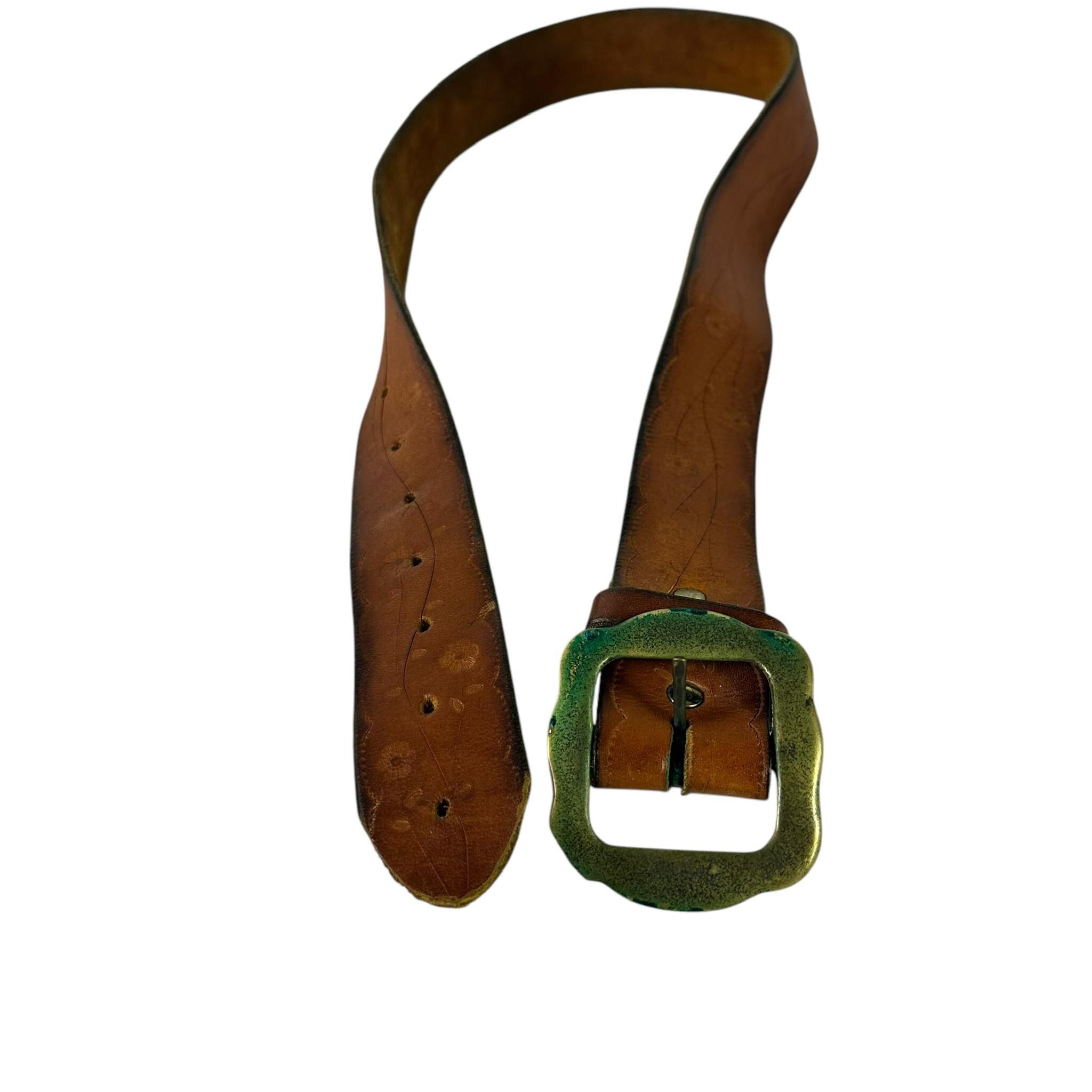 True Vintage Tan Genuine Leather Floral Pattern Belt Unisex  display picture 3