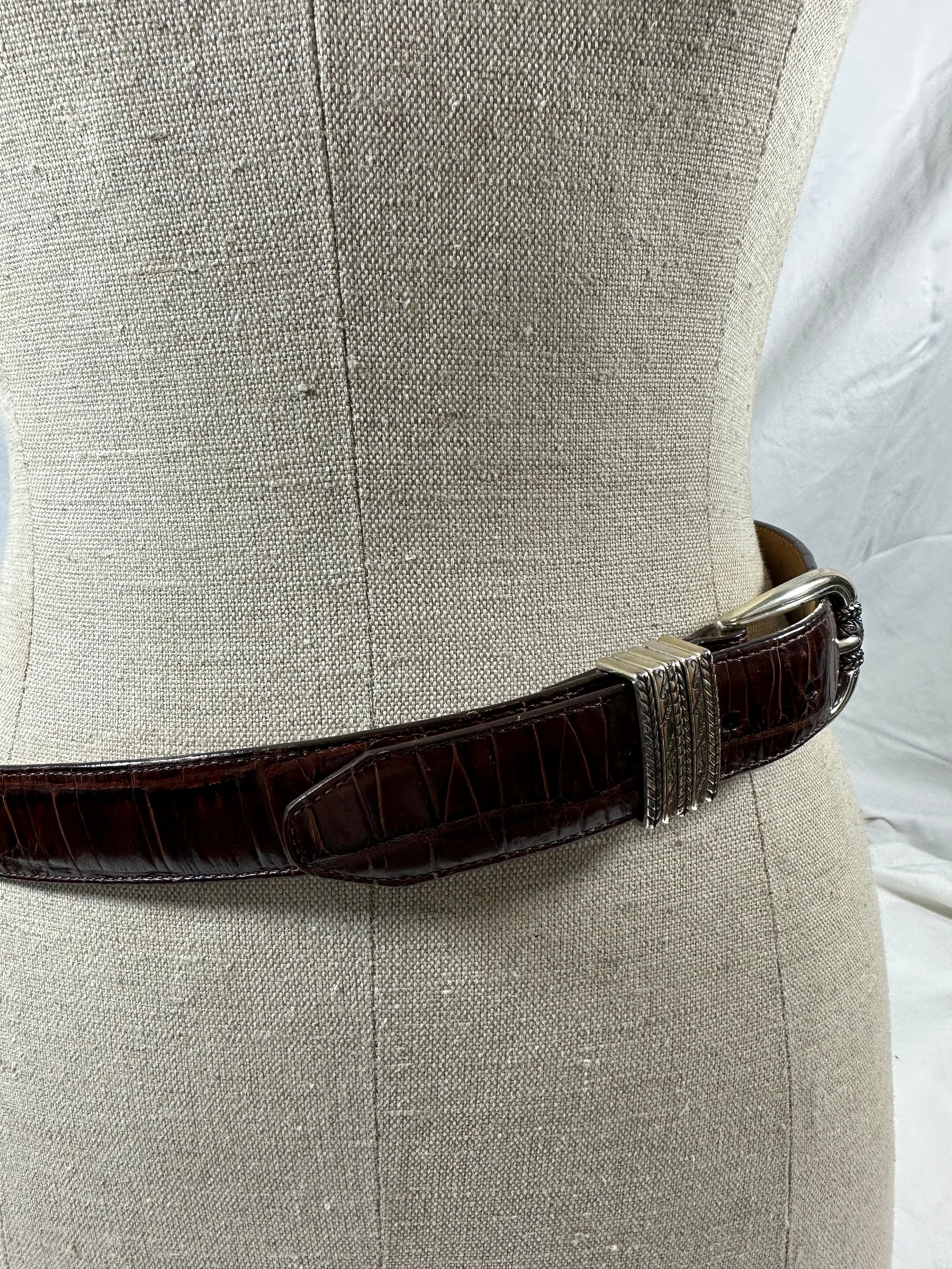 Vintage Brighton Brown Leather Belt With Croc Pattern 32 