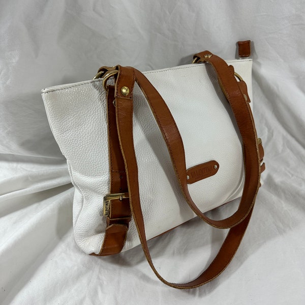 Vintage VALENTINA white tan leather tote bag purse