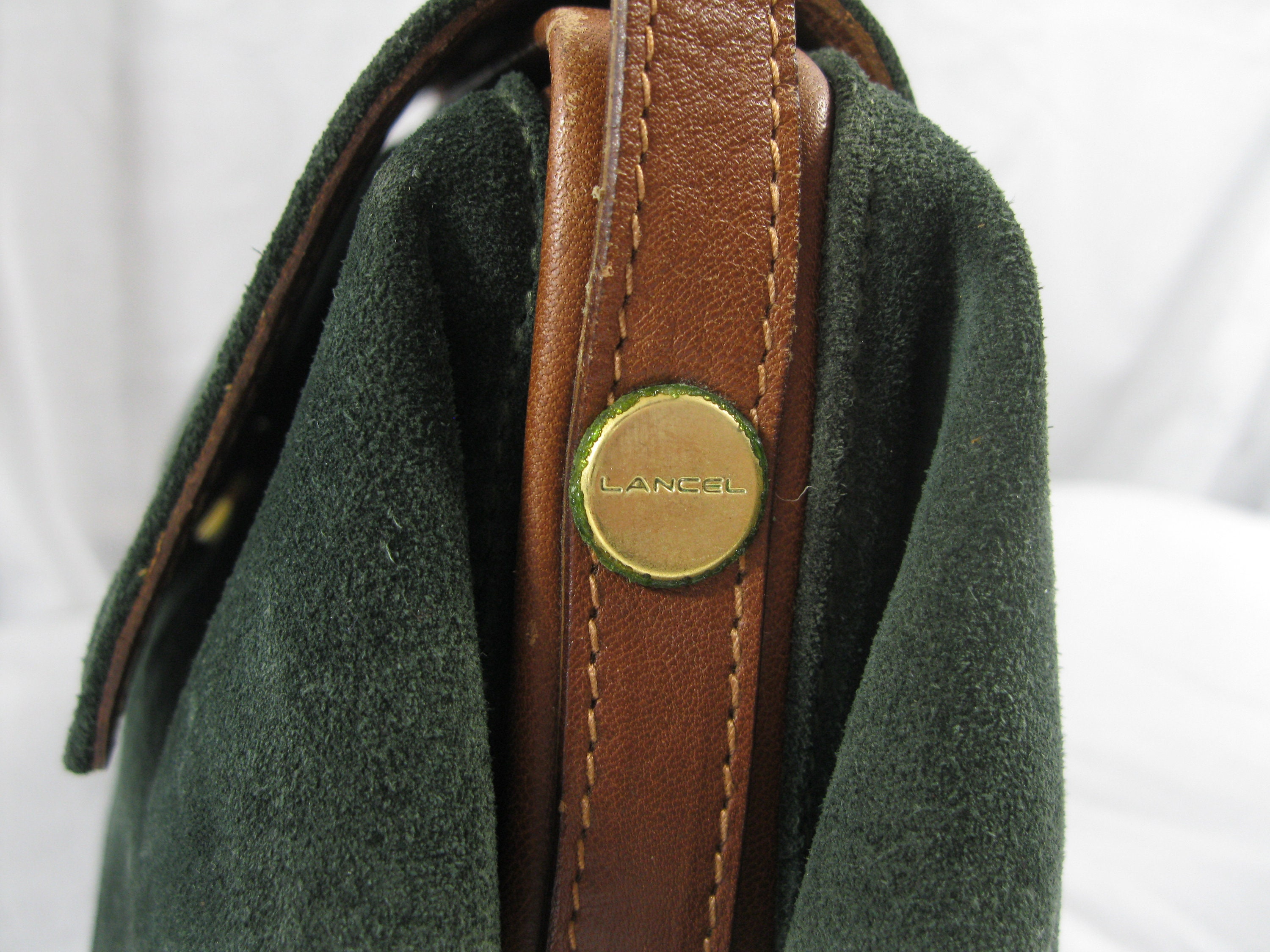 ヴィンテージ LANCEL Paris グリーン スエード＆レザー ショルダー 