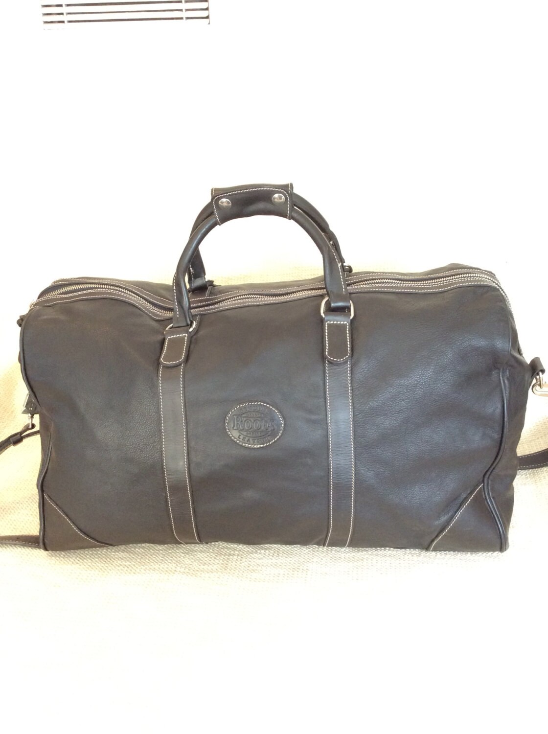 ROOTS Canada Black Leather Duffle 