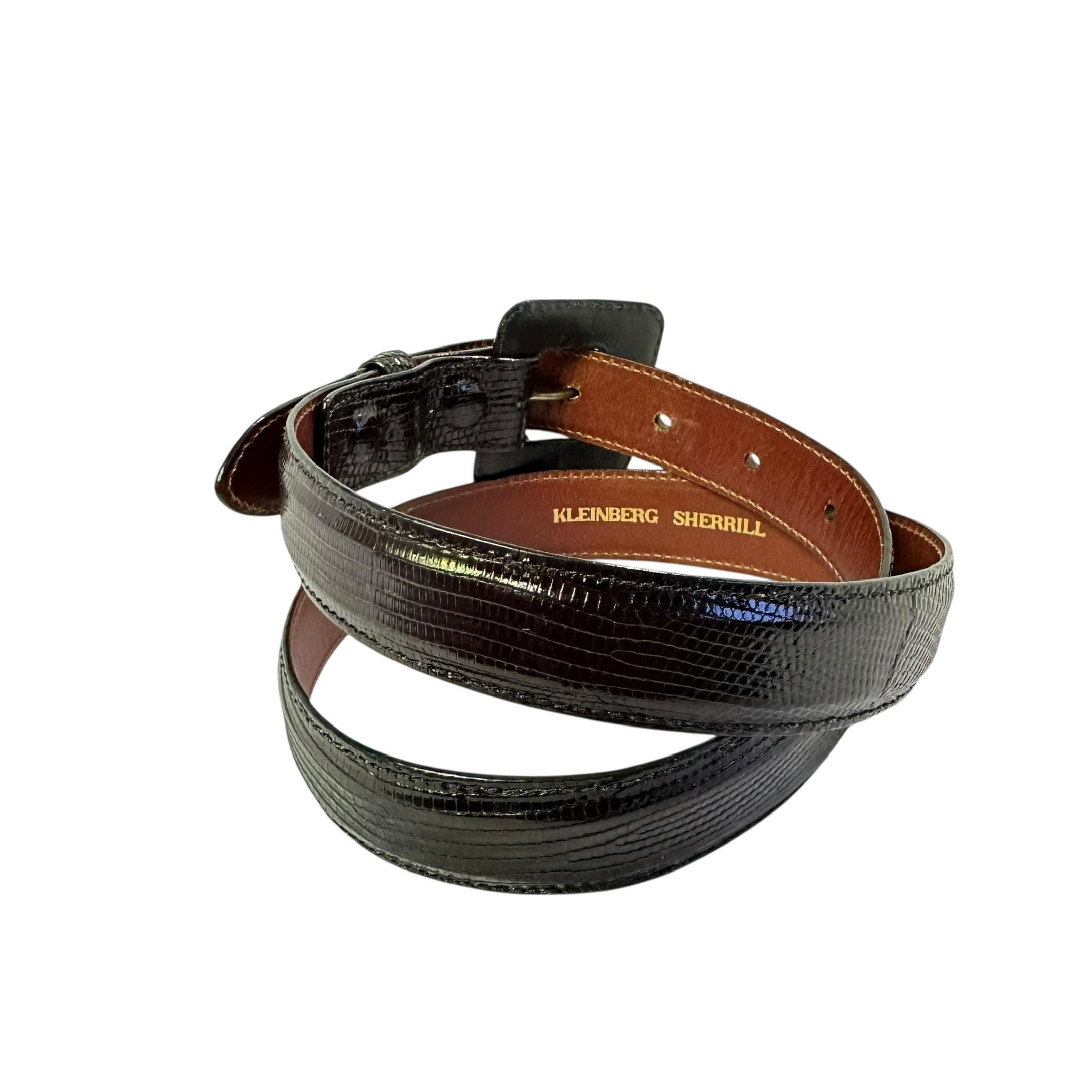 Kleinberg Sherrill Vintage Brown Lizard Embossed Leather Belt Gold Tone Buckle Genuine KLEINBERG SHERRILL Black Lizard Leather Women Belt  main image 4