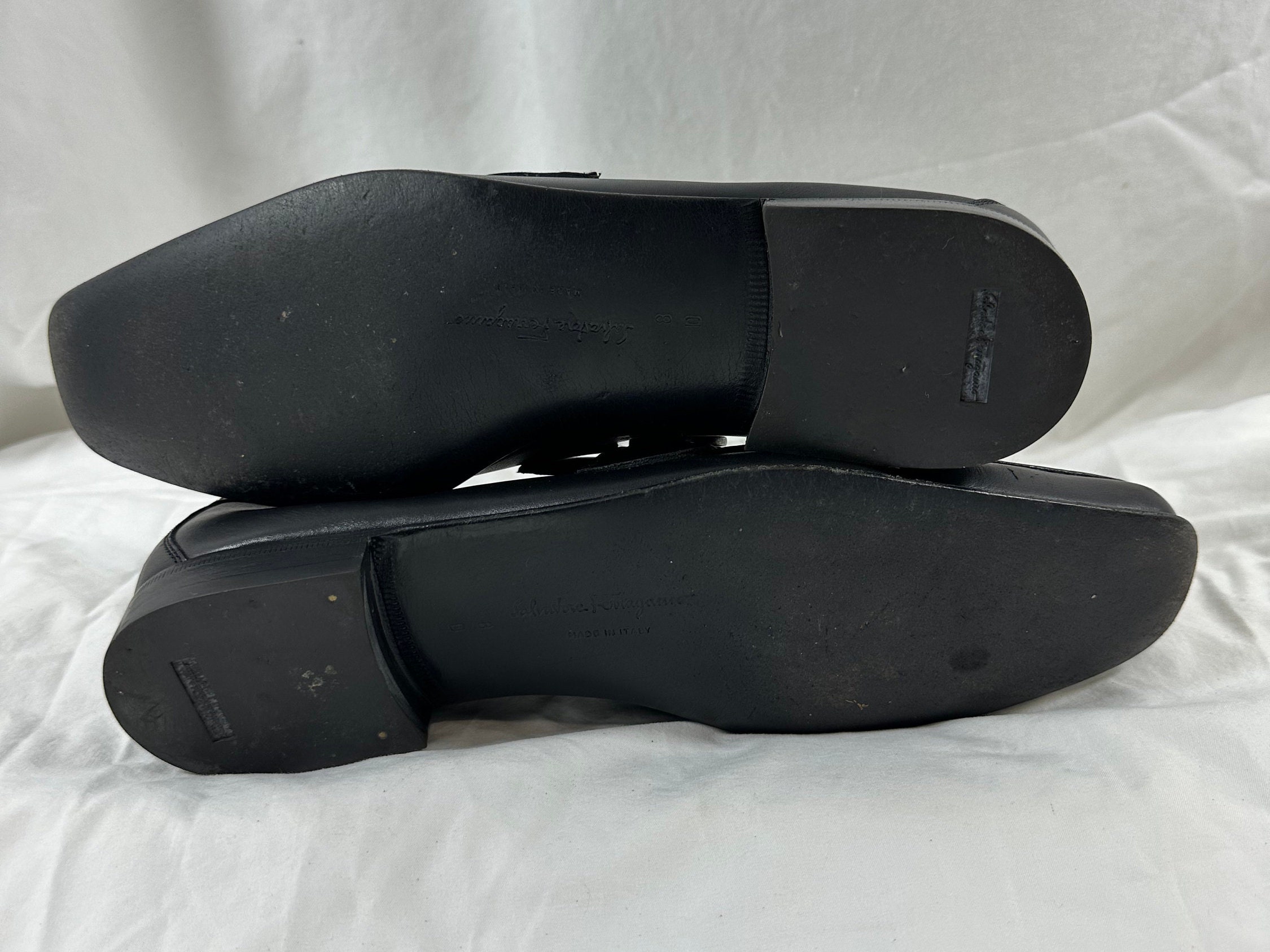 Retro men SALVATORE FERRAGAMO Gancio black leather loafers lizard trim shoes 8 D IMG_7605.jpg?v=1751036638&  main image 3