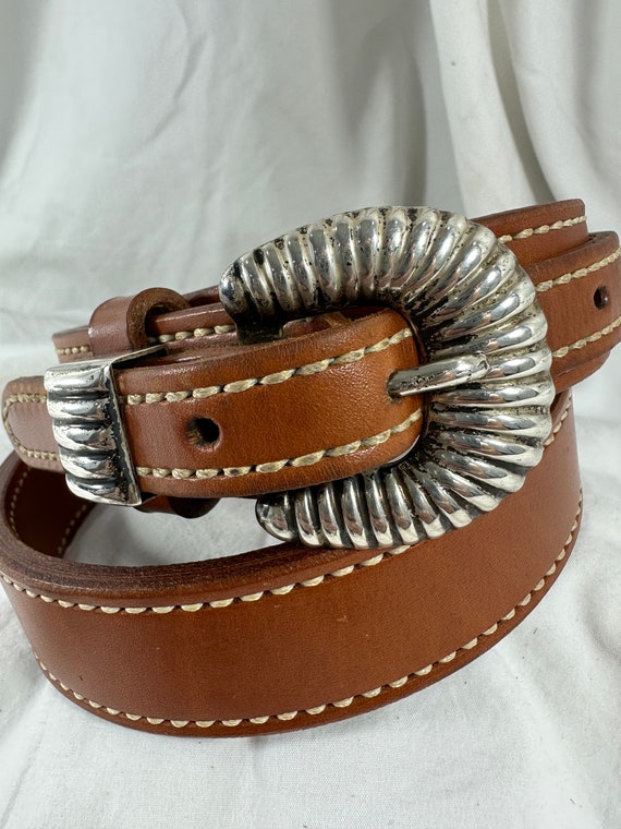 Stunning Vintage Tan Leather Belt Size 36 Custom Made  display picture 3