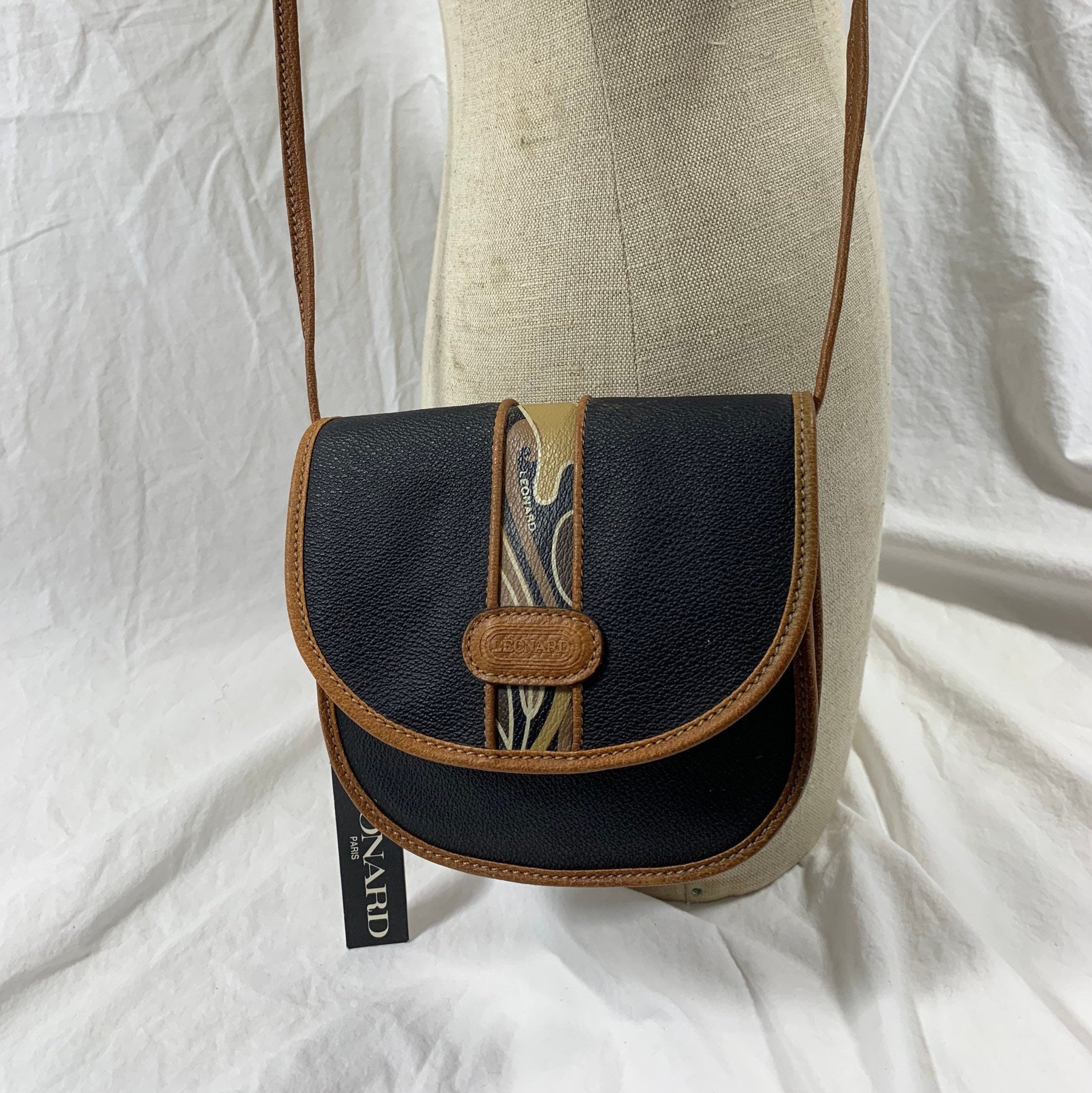 Leonard Neutrals Leather Trim Coated Canvas Bucket Bag